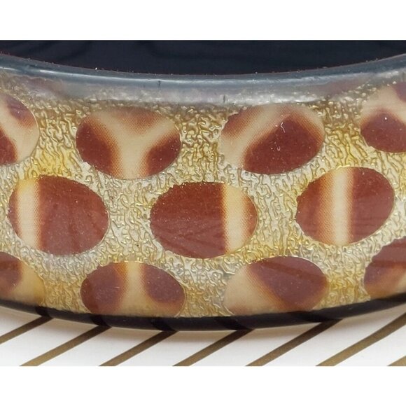 Vintage Clear Lucite Foil Back Chunky Bangle Bracelet Brown Gold Spoted Design - Picture 6 of 7